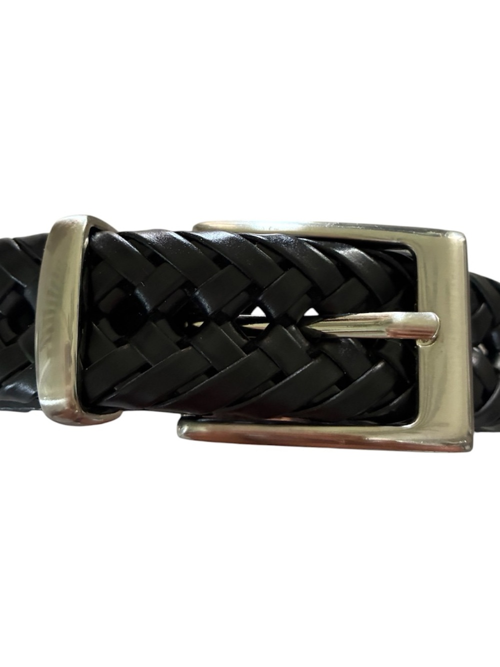 Dockers Braided Leather Belt Silver Tone Buckle Casual Black XL 42-44
